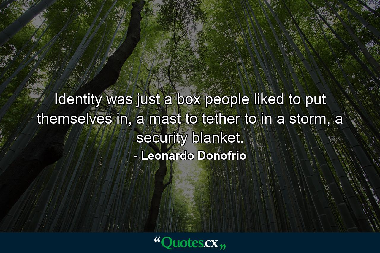 Identity was just a box people liked to put themselves in, a mast to tether to in a storm, a security blanket. - Quote by Leonardo Donofrio