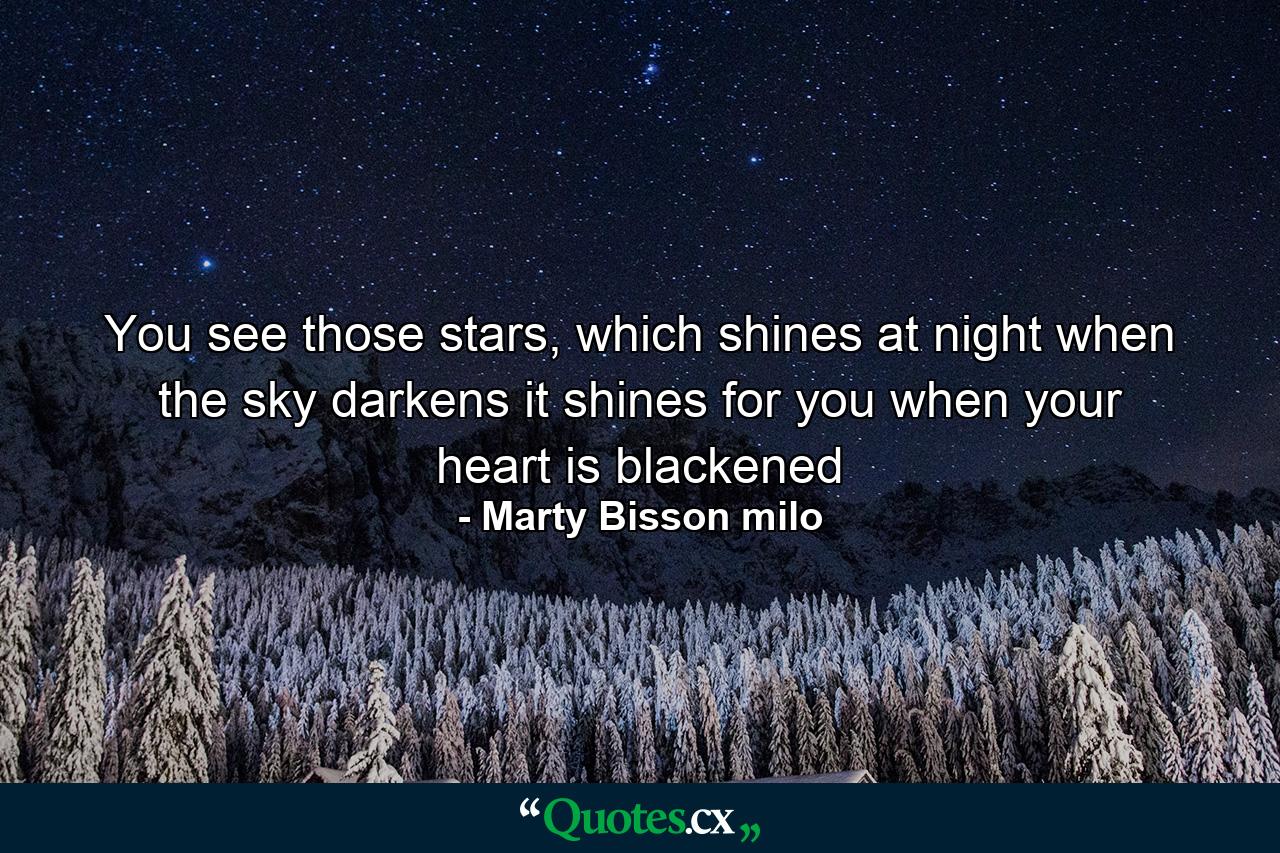 You see those stars, which shines at night when the sky darkens it shines for you when your heart is blackened - Quote by Marty Bisson milo