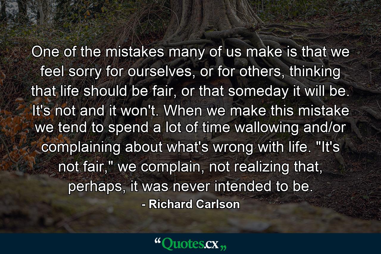 One of the mistakes many of us make is that we feel sorry for ourselves, or for others, thinking that life should be fair, or that someday it will be. It's not and it won't. When we make this mistake we tend to spend a lot of time wallowing and/or complaining about what's wrong with life. 