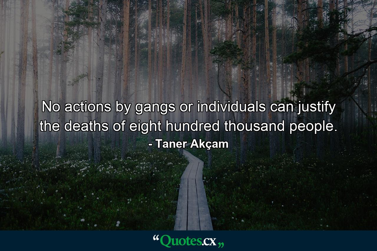 No actions by gangs or individuals can justify the deaths of eight hundred thousand people. - Quote by Taner Akçam