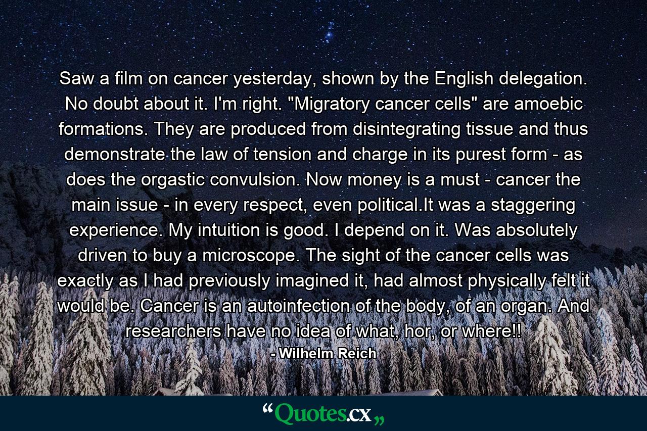 Saw a film on cancer yesterday, shown by the English delegation. No doubt about it. I'm right. 