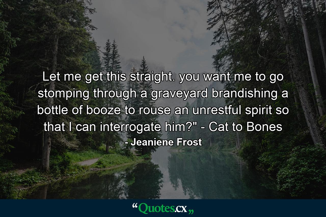 Let me get this straight. you want me to go stomping through a graveyard brandishing a bottle of booze to rouse an unrestful spirit so that I can interrogate him?