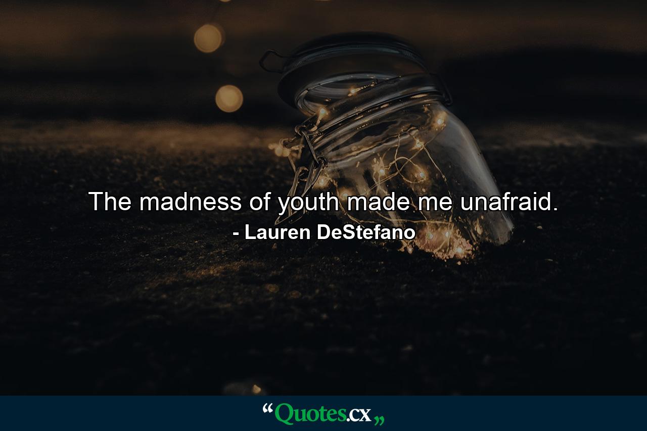 The madness of youth made me unafraid. - Quote by Lauren DeStefano