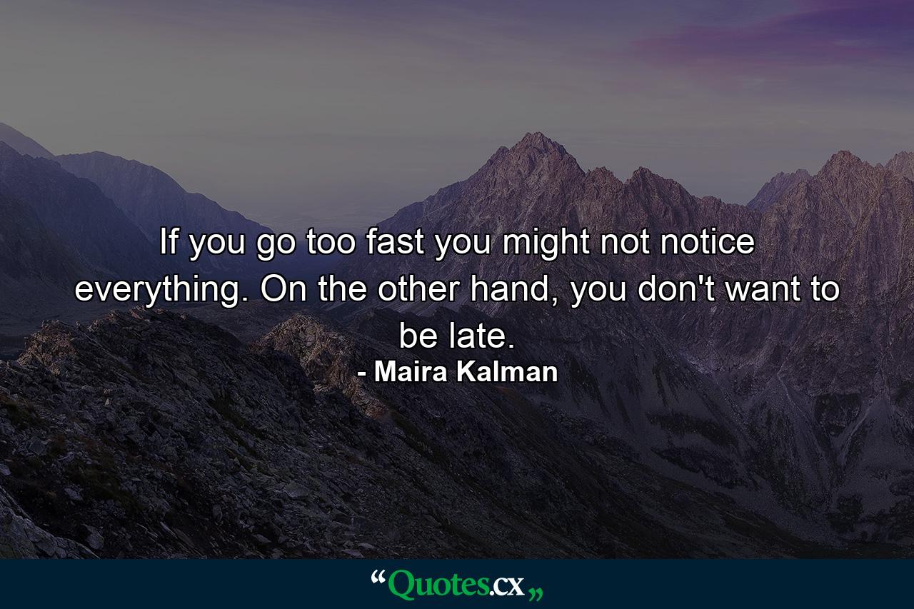 If you go too fast you might not notice everything. On the other hand, you don't want to be late. - Quote by Maira Kalman