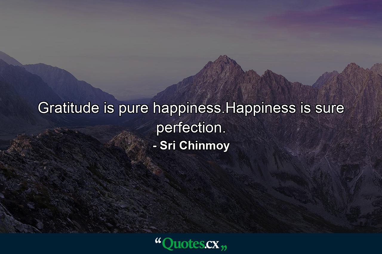 Gratitude is pure happiness.Happiness is sure perfection. - Quote by Sri Chinmoy