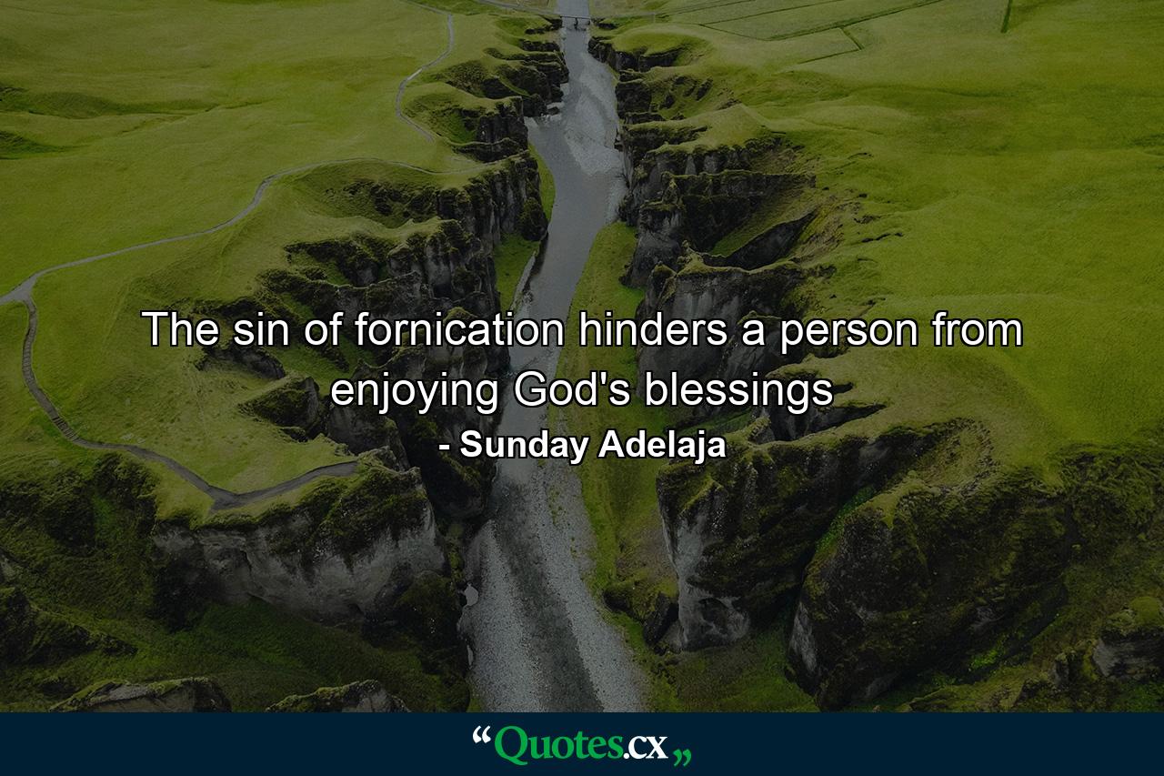 The sin of fornication hinders a person from enjoying God's blessings - Quote by Sunday Adelaja