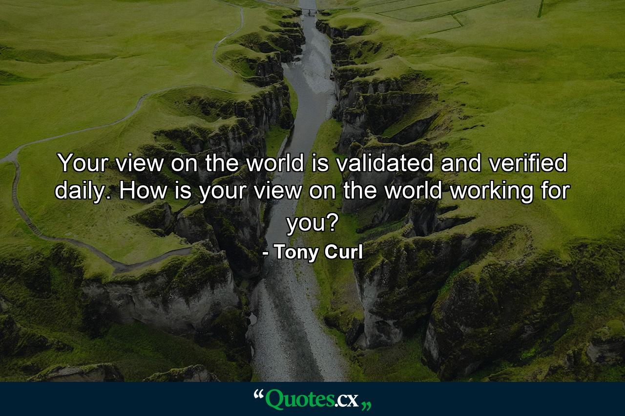 Your view on the world is validated and verified daily. How is your view on the world working for you? - Quote by Tony Curl