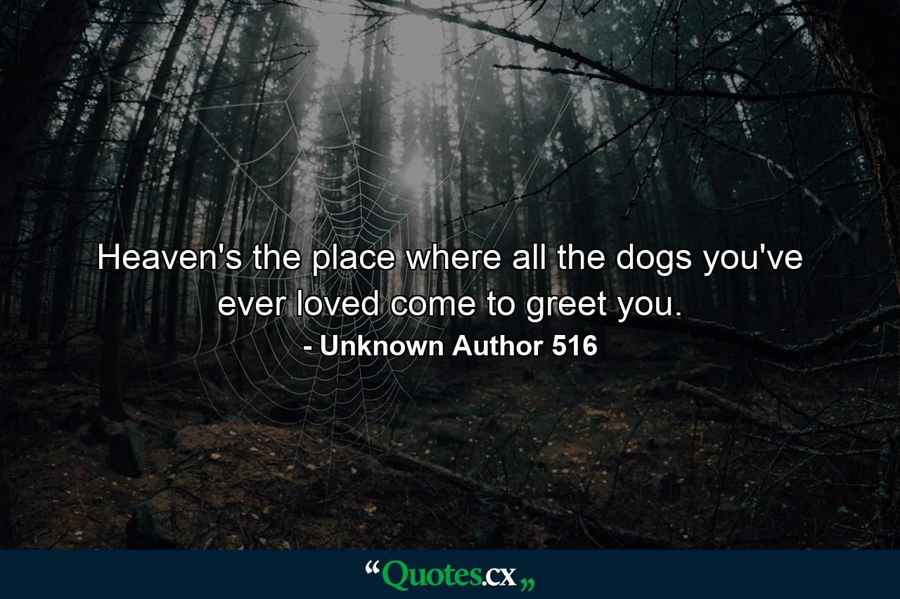 Heaven's the place where all the dogs you've ever loved come to greet you. - Quote by Unknown Author 516