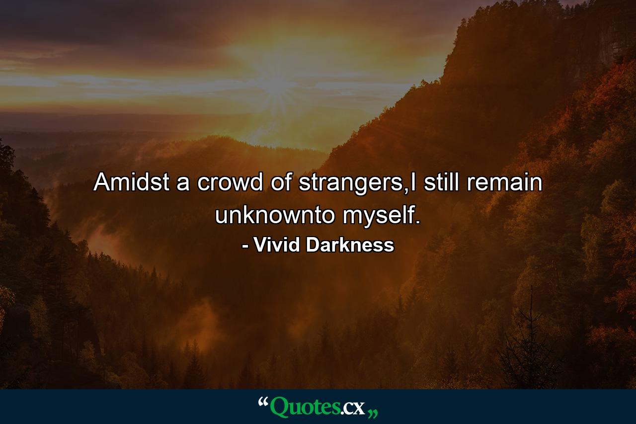 Amidst a crowd of strangers,I still remain unknownto myself. - Quote by Vivid Darkness