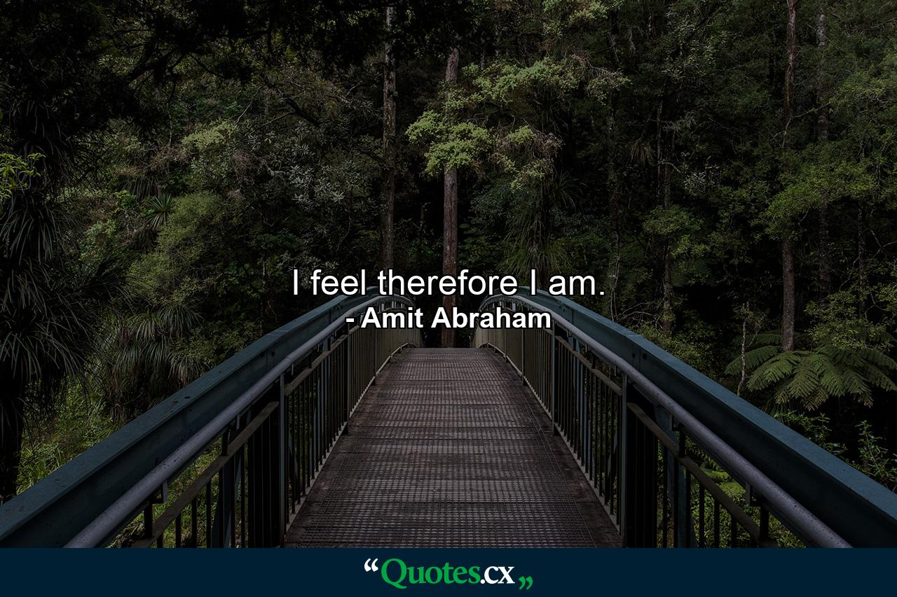 I feel therefore I am. - Quote by Amit Abraham