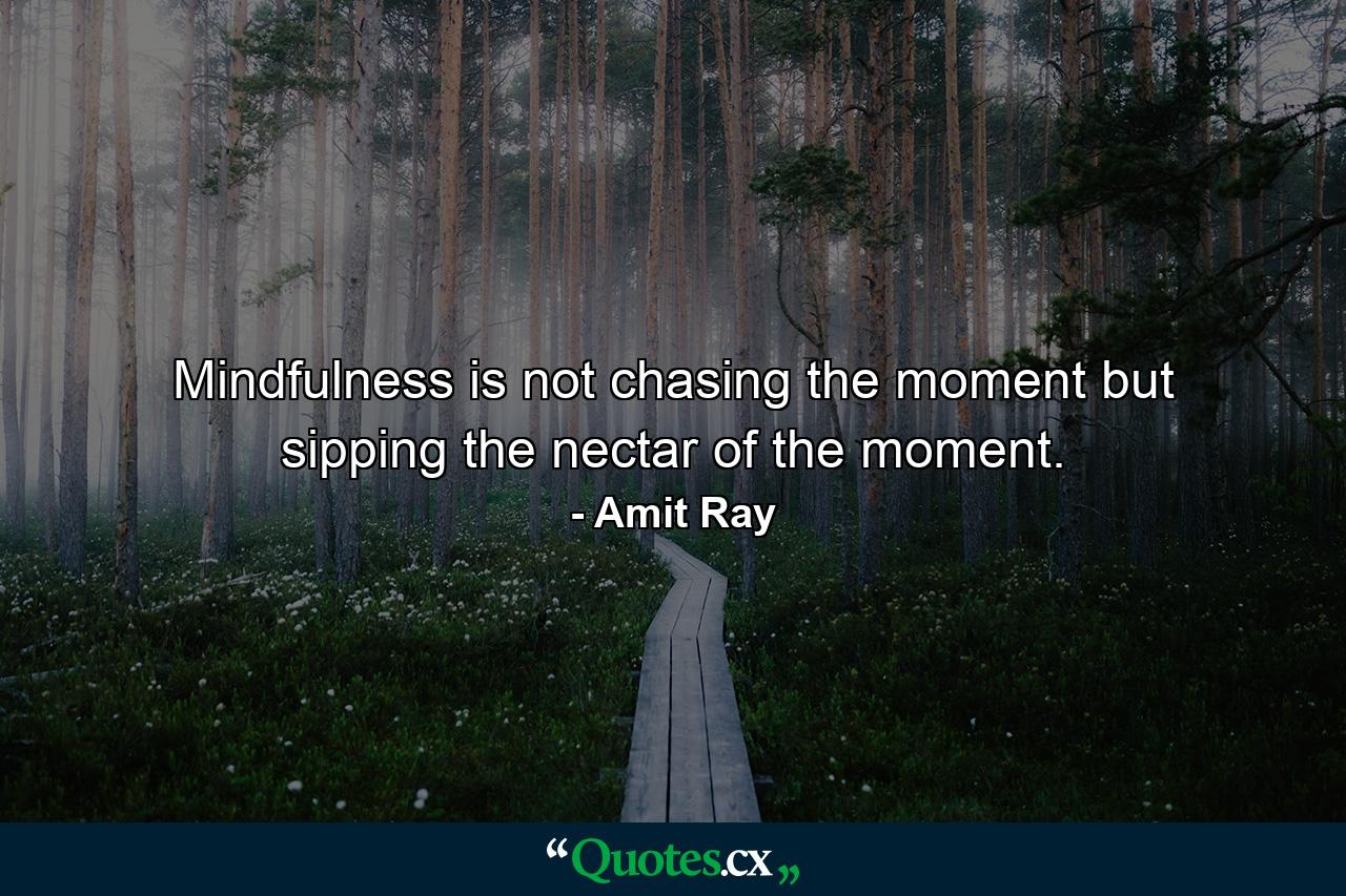 Mindfulness is not chasing the moment but sipping the nectar of the moment. - Quote by Amit Ray