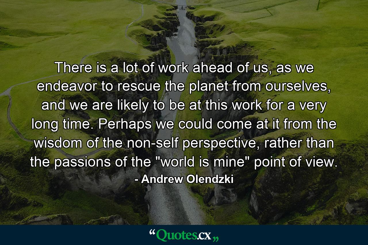 There is a lot of work ahead of us, as we endeavor to rescue the planet from ourselves, and we are likely to be at this work for a very long time. Perhaps we could come at it from the wisdom of the non-self perspective, rather than the passions of the 