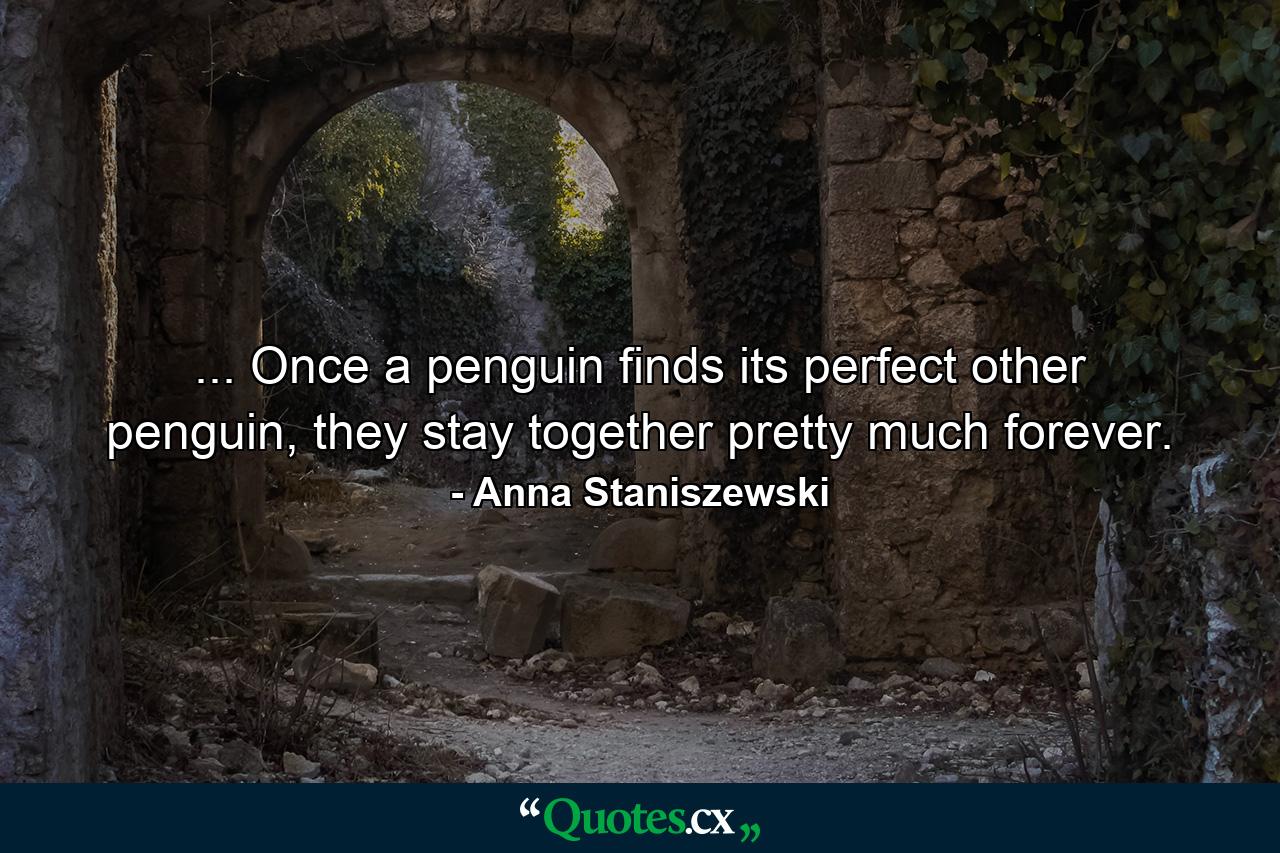 ... Once a penguin finds its perfect other penguin, they stay together pretty much forever. - Quote by Anna Staniszewski