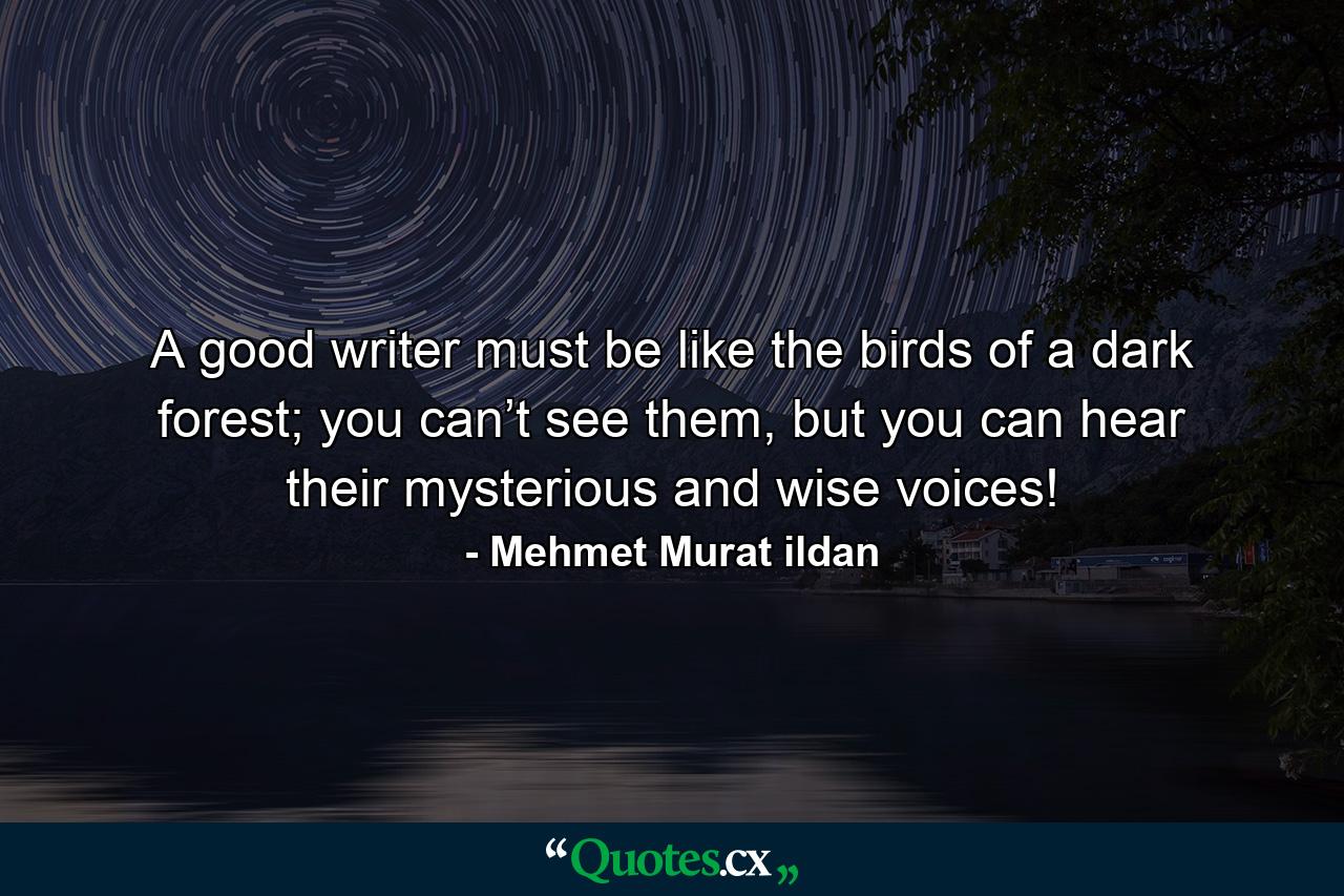 A good writer must be like the birds of a dark forest; you can’t see them, but you can hear their mysterious and wise voices! - Quote by Mehmet Murat ildan