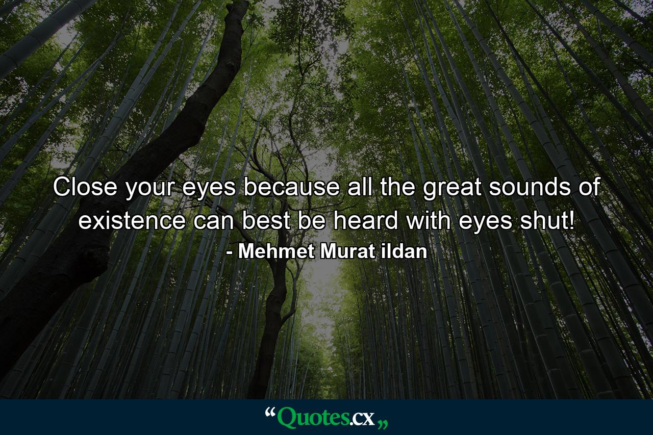 Close your eyes because all the great sounds of existence can best be heard with eyes shut! - Quote by Mehmet Murat ildan