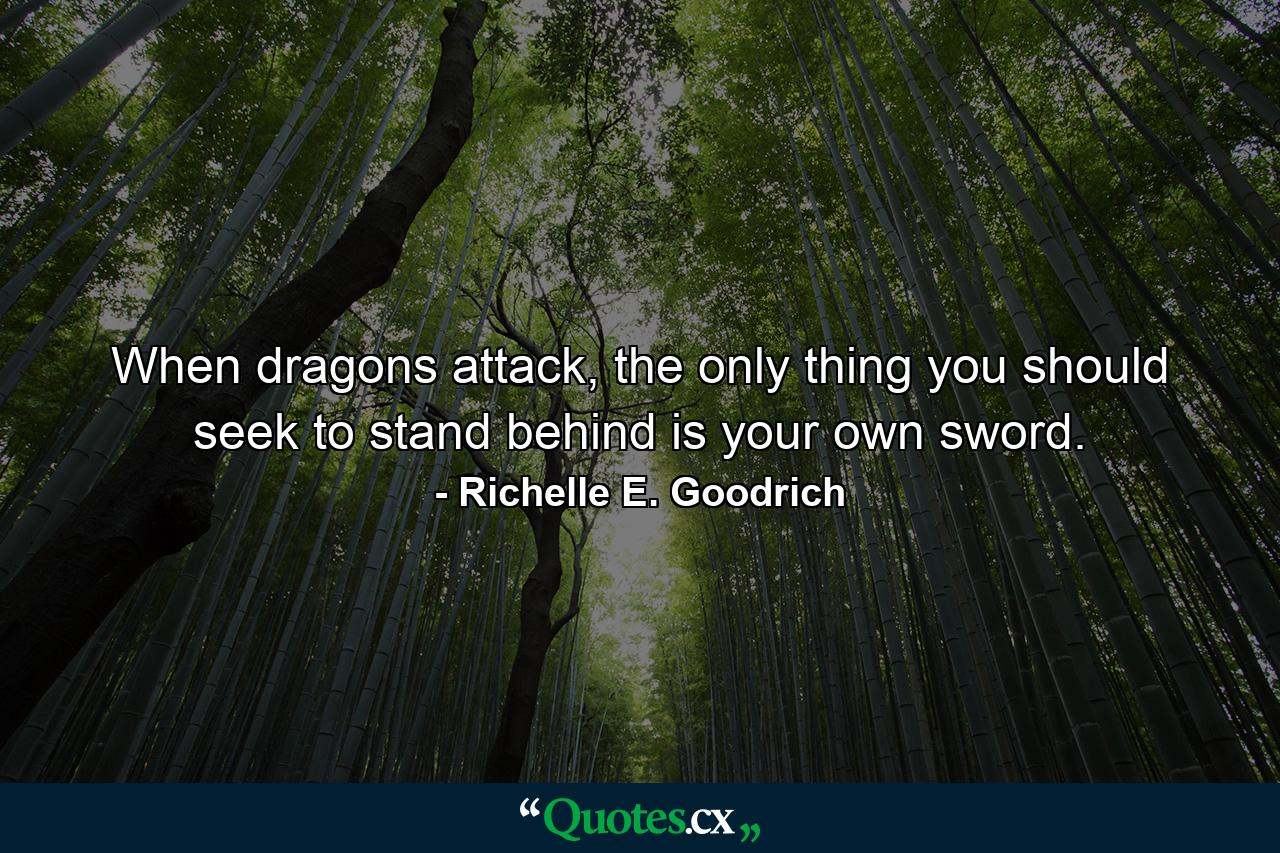 When dragons attack, the only thing you should seek to stand behind is your own sword. - Quote by Richelle E. Goodrich