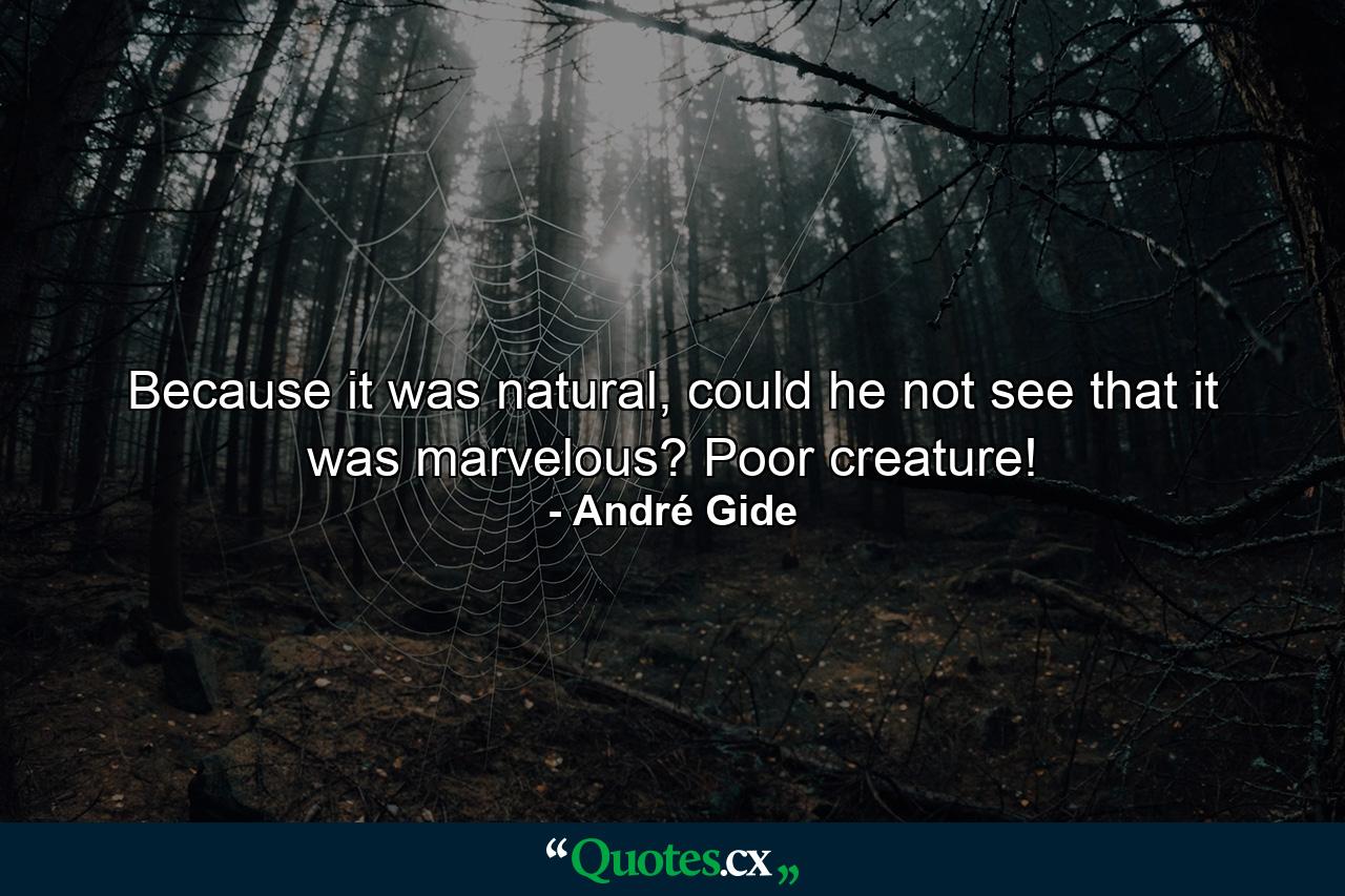 Because it was natural, could he not see that it was marvelous? Poor creature! - Quote by André Gide