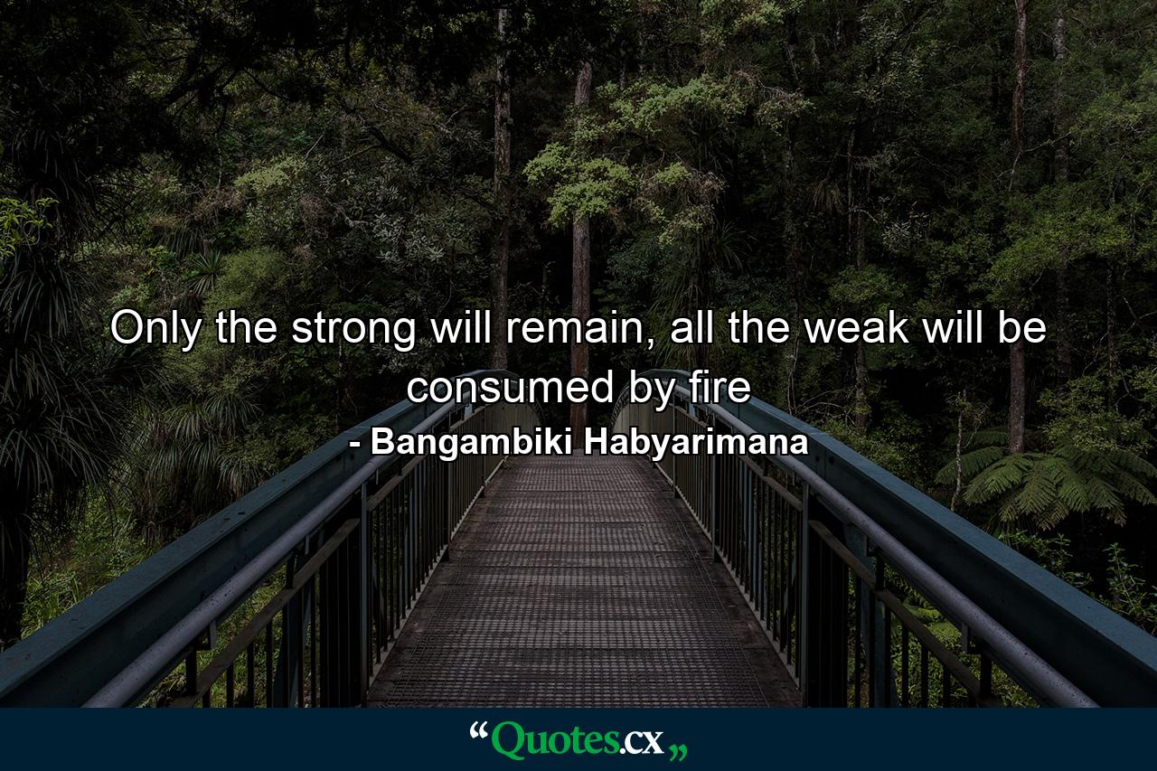 Only the strong will remain, all the weak will be consumed by fire - Quote by Bangambiki Habyarimana