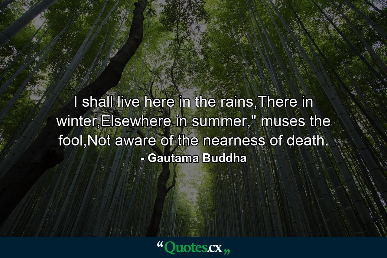 I shall live here in the rains,There in winter,Elsewhere in summer,