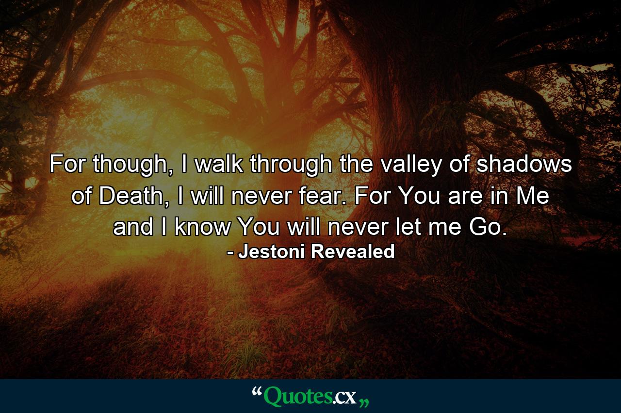 For though, I walk through the valley of shadows of Death, I will never fear. For You are in Me and I know You will never let me Go. - Quote by Jestoni Revealed