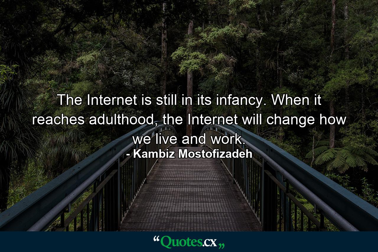 The Internet is still in its infancy. When it reaches adulthood, the Internet will change how we live and work. - Quote by Kambiz Mostofizadeh