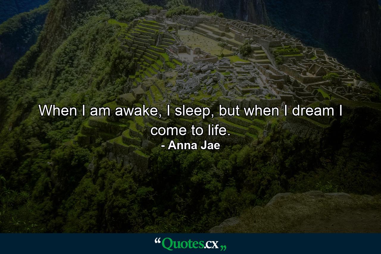 When I am awake, I sleep, but when I dream I come to life. - Quote by Anna Jae