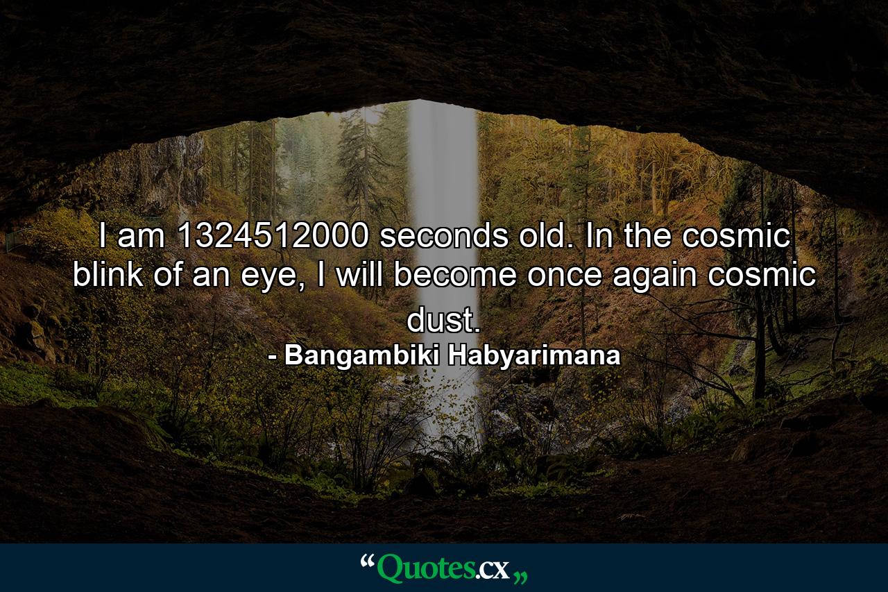 I am 1324512000 seconds old. In the cosmic blink of an eye, I will become once again cosmic dust. - Quote by Bangambiki Habyarimana