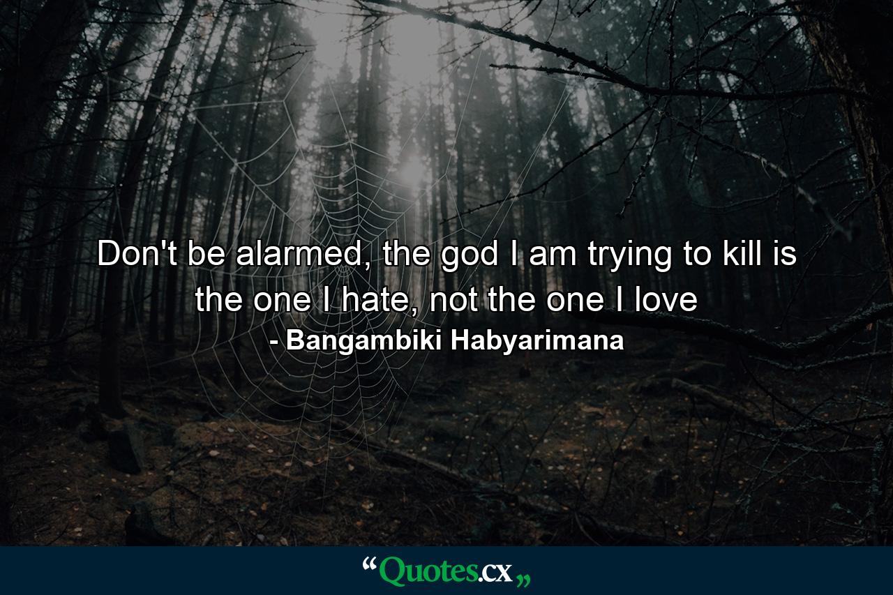 Don't be alarmed, the god I am trying to kill is the one I hate, not the one I love - Quote by Bangambiki Habyarimana