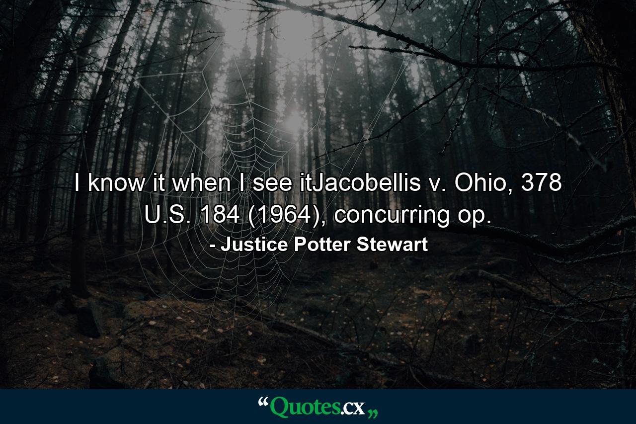 I know it when I see itJacobellis v. Ohio, 378 U.S. 184 (1964), concurring op. - Quote by Justice Potter Stewart