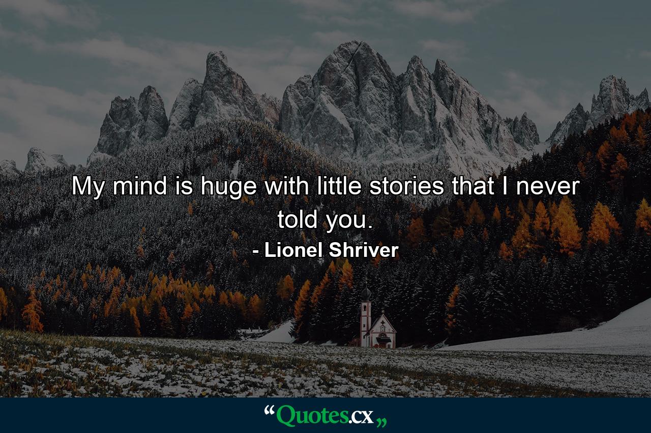 My mind is huge with little stories that I never told you. - Quote by Lionel Shriver