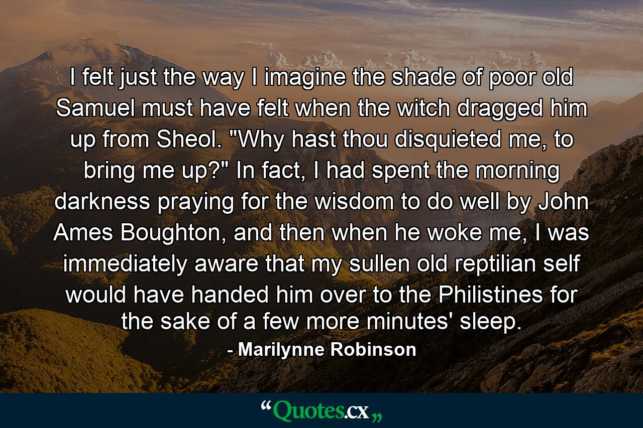 I felt just the way I imagine the shade of poor old Samuel must have felt when the witch dragged him up from Sheol. 