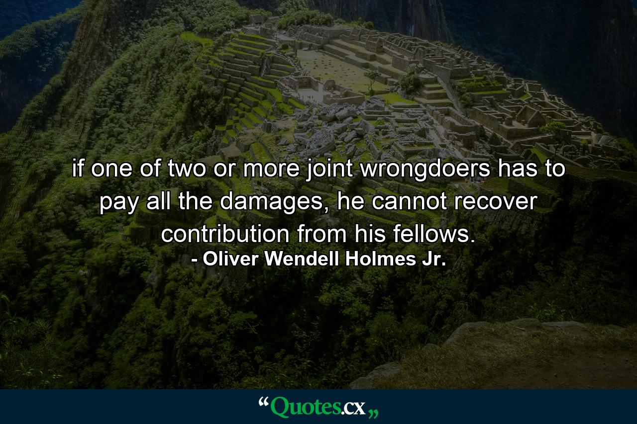 if one of two or more joint wrongdoers has to pay all the damages, he cannot recover contribution from his fellows. - Quote by Oliver Wendell Holmes Jr.