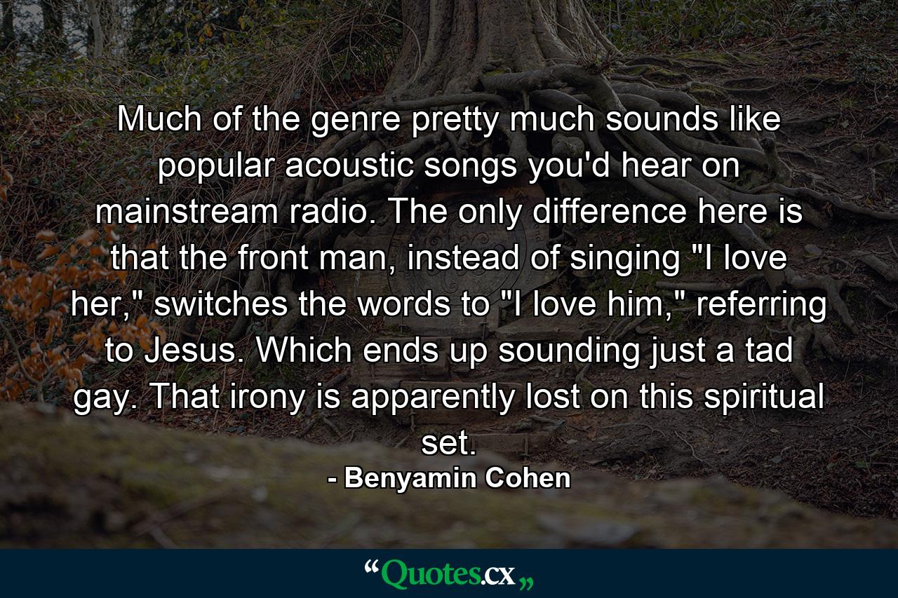 Much of the genre pretty much sounds like popular acoustic songs you'd hear on mainstream radio. The only difference here is that the front man, instead of singing 