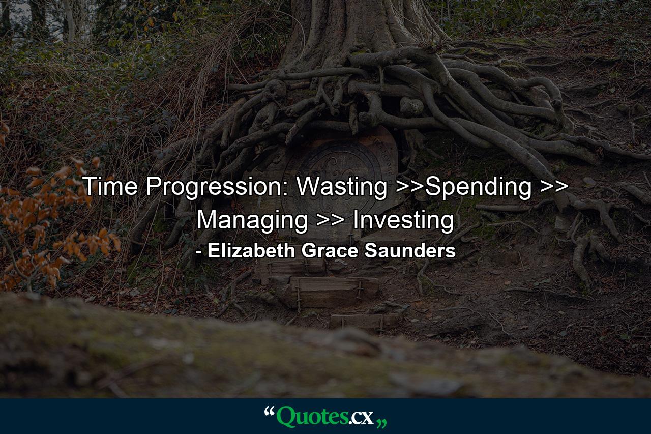 Time Progression: Wasting >>Spending >> Managing >> Investing - Quote by Elizabeth Grace Saunders