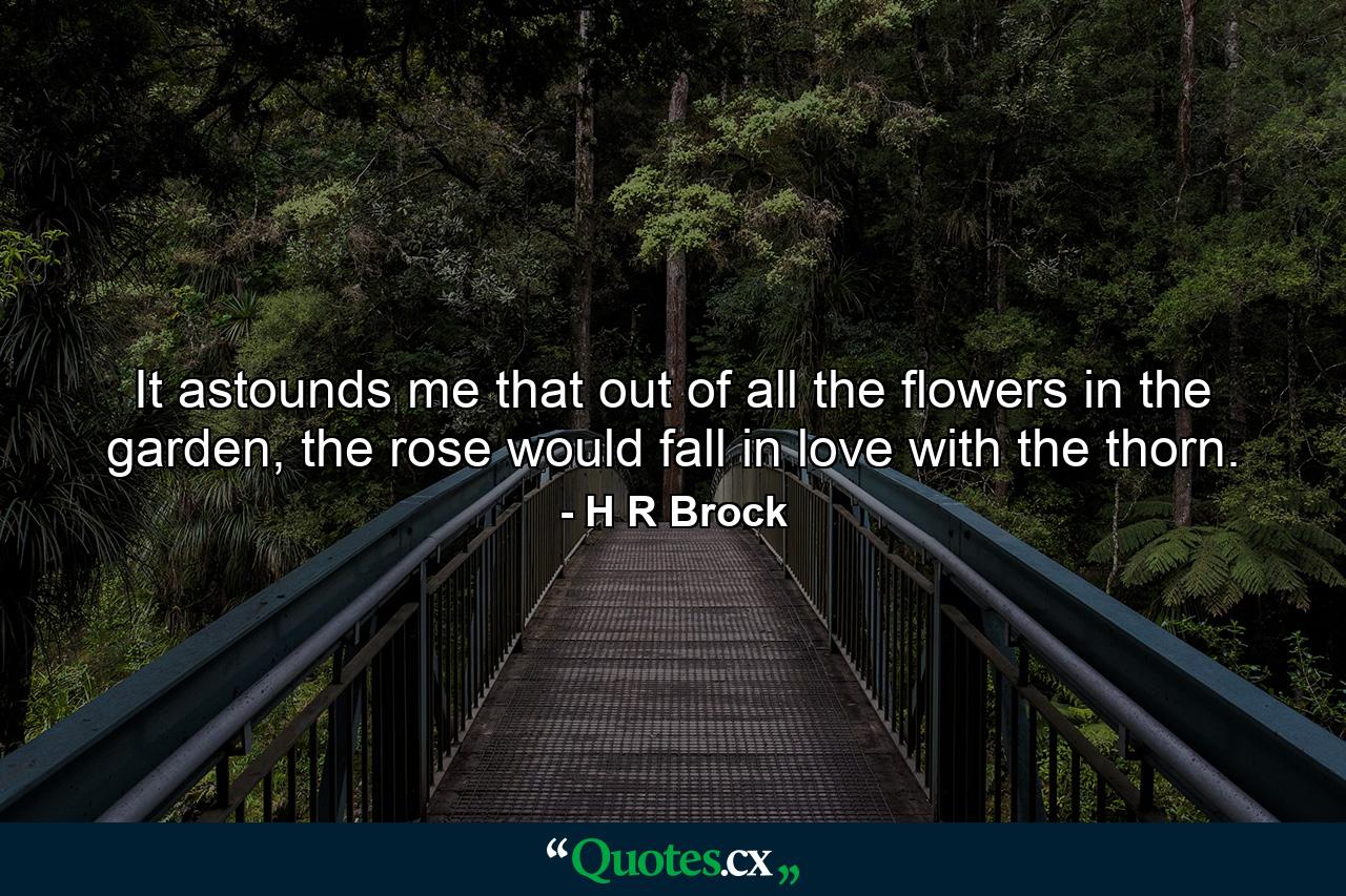 It astounds me that out of all the flowers in the garden, the rose would fall in love with the thorn. - Quote by H R Brock