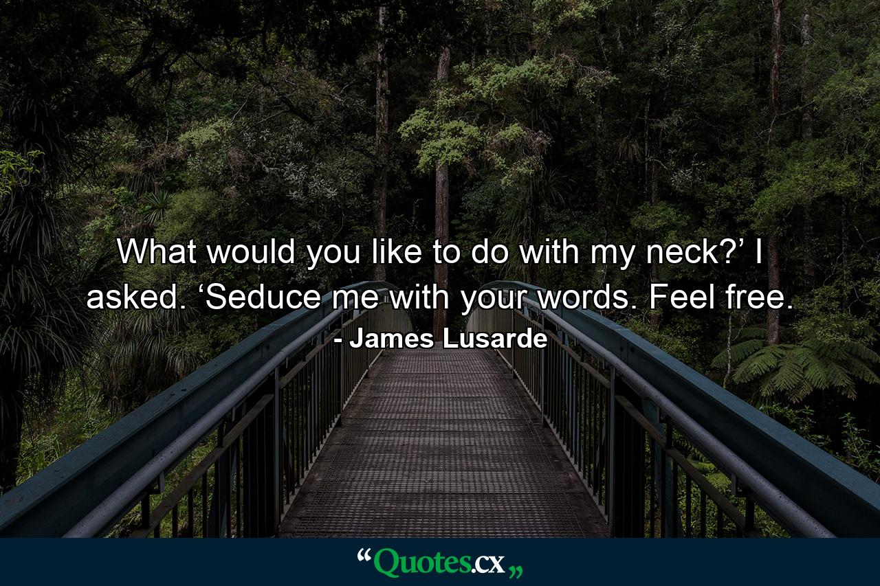 What would you like to do with my neck?’ I asked. ‘Seduce me with your words. Feel free. - Quote by James Lusarde