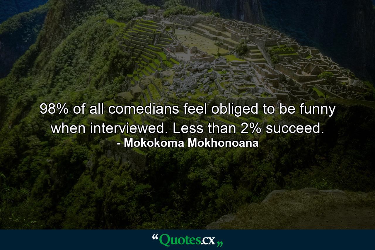 98% of all comedians feel obliged to be funny when interviewed. Less than 2% succeed. - Quote by Mokokoma Mokhonoana