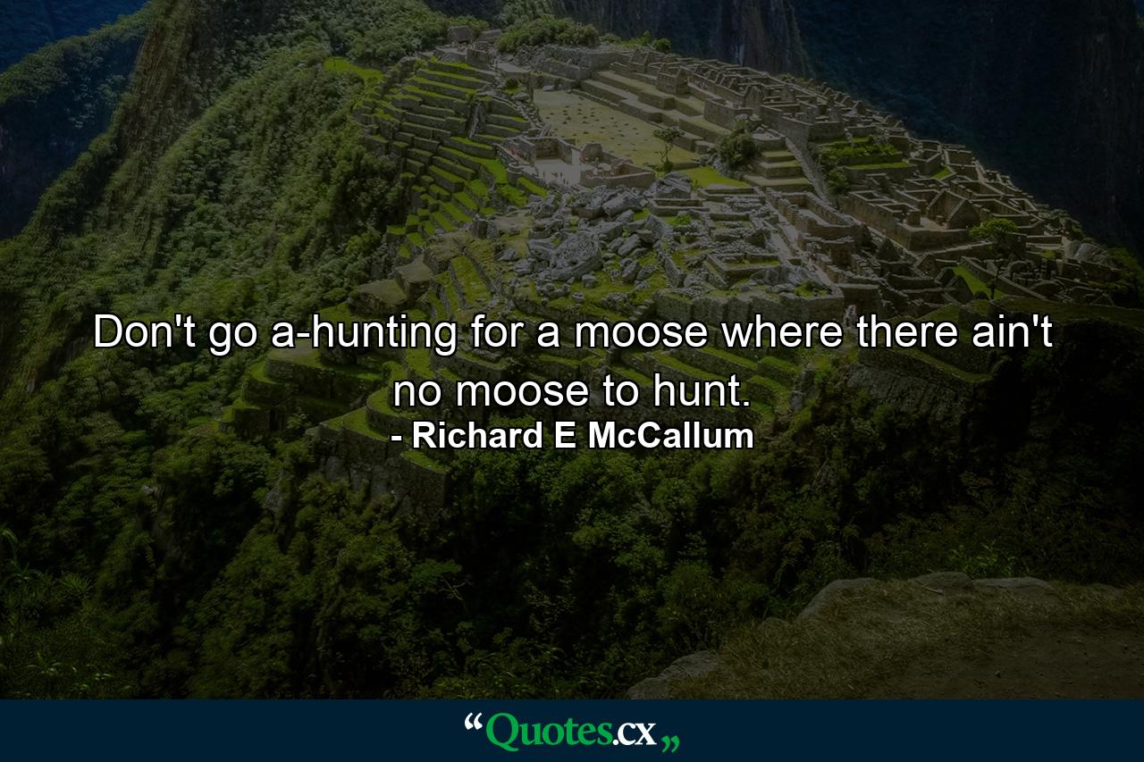 Don't go a-hunting for a moose where there ain't no moose to hunt. - Quote by Richard E McCallum