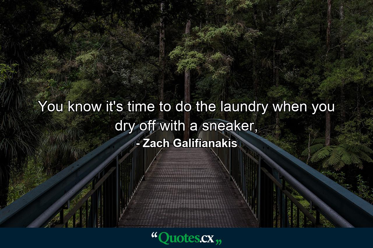 You know it's time to do the laundry when you dry off with a sneaker, - Quote by Zach Galifianakis