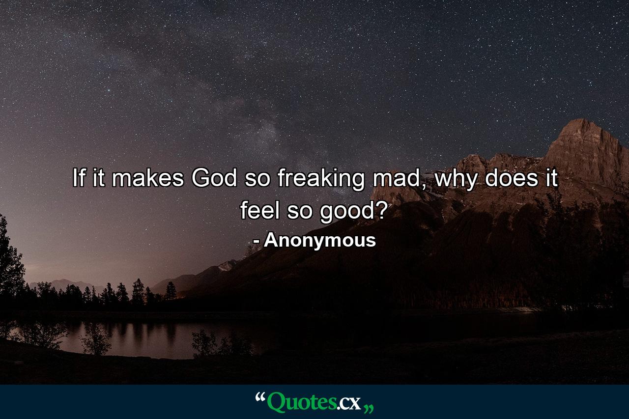 If it makes God so freaking mad, why does it feel so good? - Quote by Anonymous