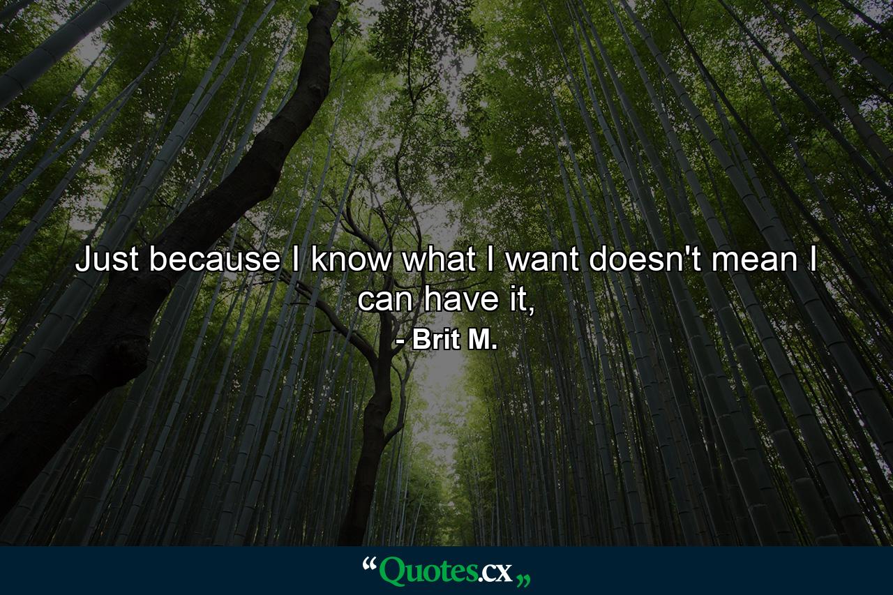 Just because I know what I want doesn't mean I can have it, - Quote by Brit M.