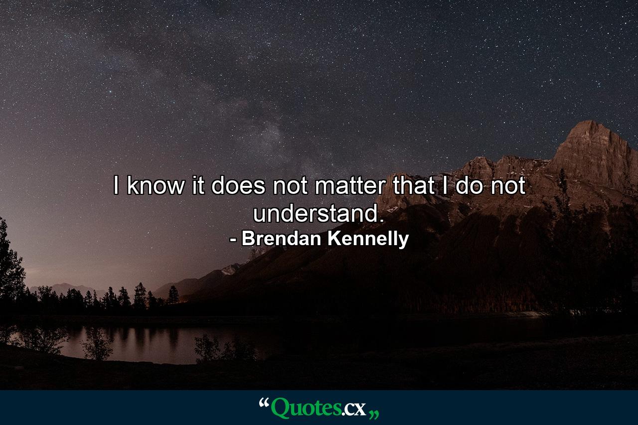 I know it does not matter that I do not understand. - Quote by Brendan Kennelly