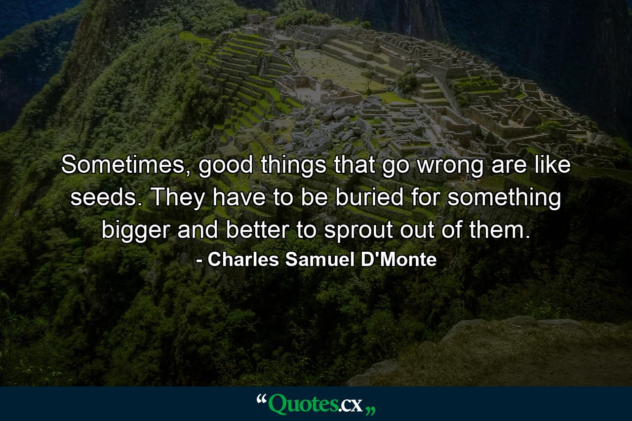 Sometimes, good things that go wrong are like seeds. They have to be buried for something bigger and better to sprout out of them. - Quote by Charles Samuel D'Monte