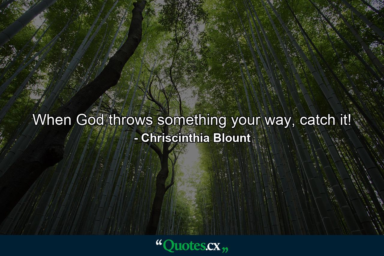 When God throws something your way, catch it! - Quote by Chriscinthia Blount