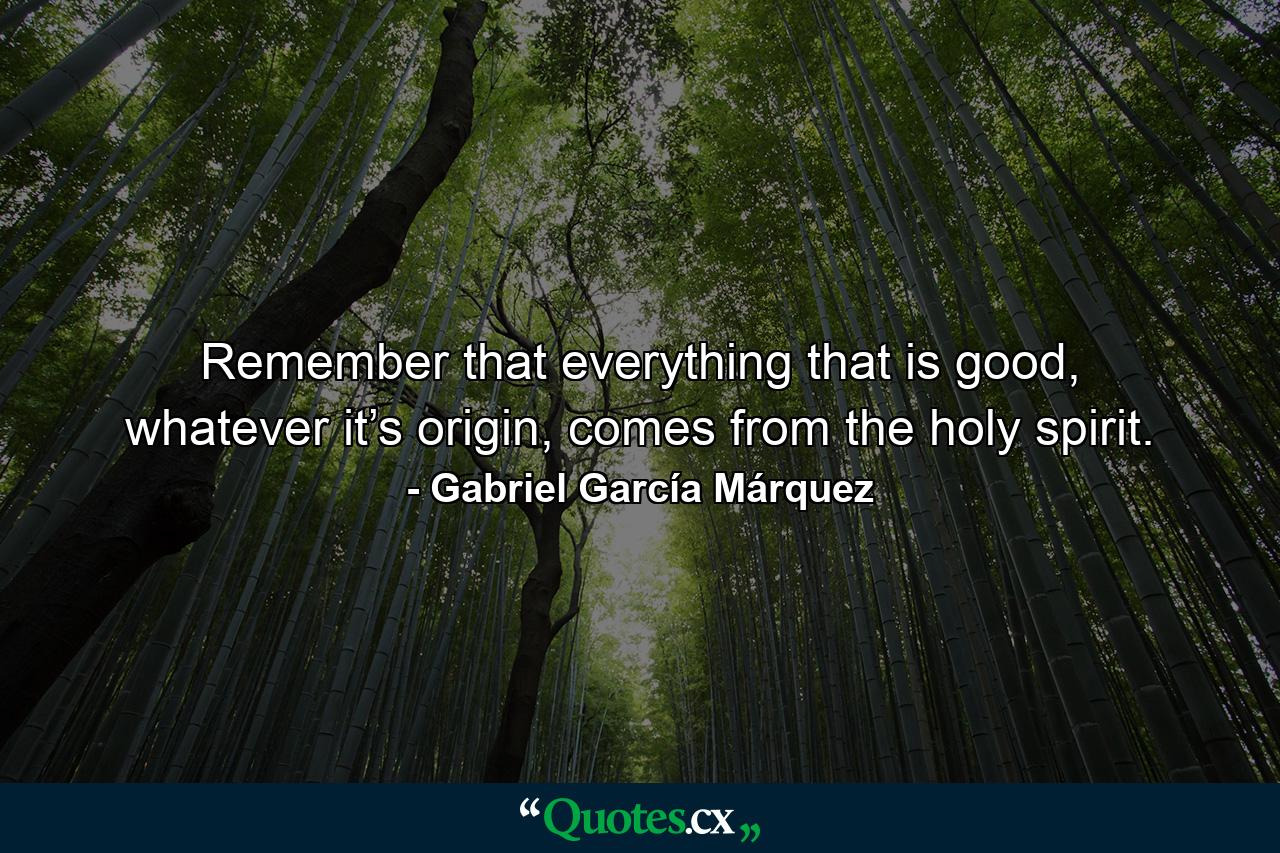 Remember that everything that is good, whatever it’s origin, comes from the holy spirit. - Quote by Gabriel García Márquez