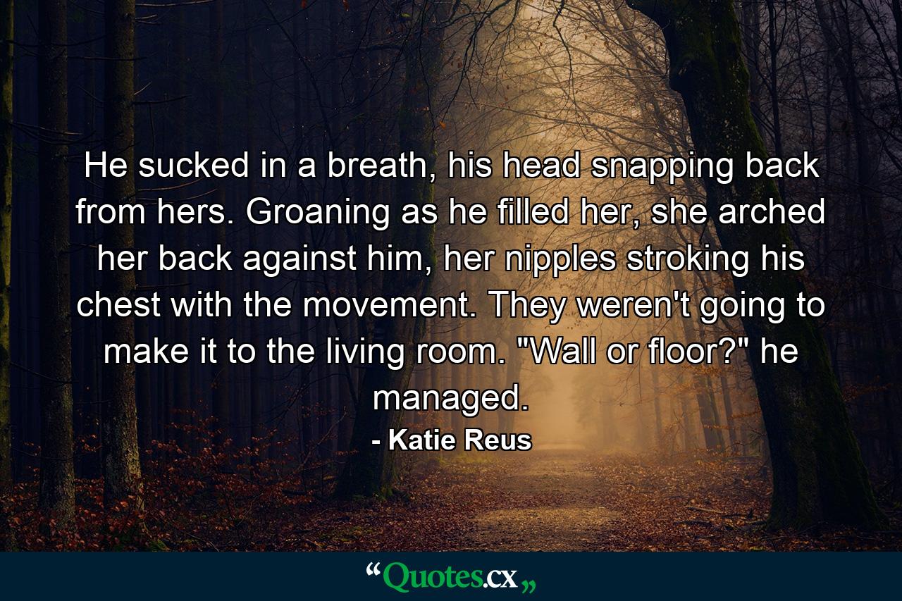 He sucked in a breath, his head snapping back from hers. Groaning as he filled her, she arched her back against him, her nipples stroking his chest with the movement. They weren't going to make it to the living room. 