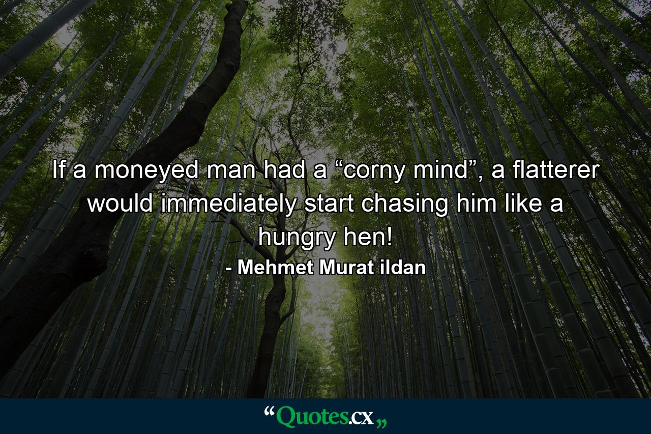 If a moneyed man had a “corny mind”, a flatterer would immediately start chasing him like a hungry hen! - Quote by Mehmet Murat ildan