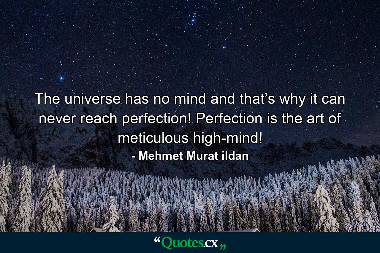 The universe has no mind and that’s why it can never reach perfection! Perfection is the art of meticulous high-mind! - Quote by Mehmet Murat ildan