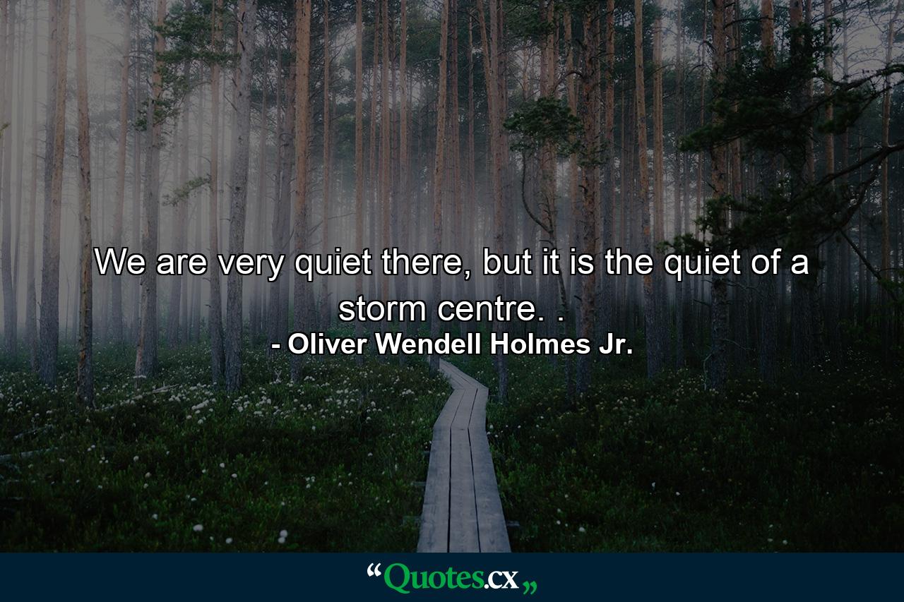 We are very quiet there, but it is the quiet of a storm centre. . - Quote by Oliver Wendell Holmes Jr.