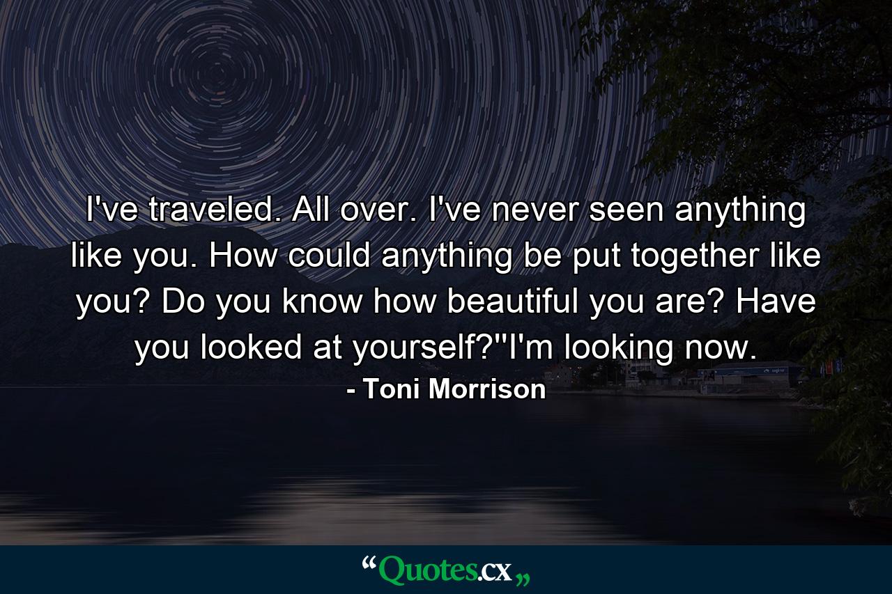 I've traveled. All over. I've never seen anything like you. How could anything be put together like you? Do you know how beautiful you are? Have you looked at yourself?''I'm looking now. - Quote by Toni Morrison